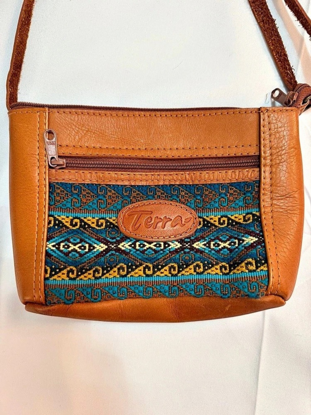 Terra Geometric Crossbody Bag in Brown & Blue